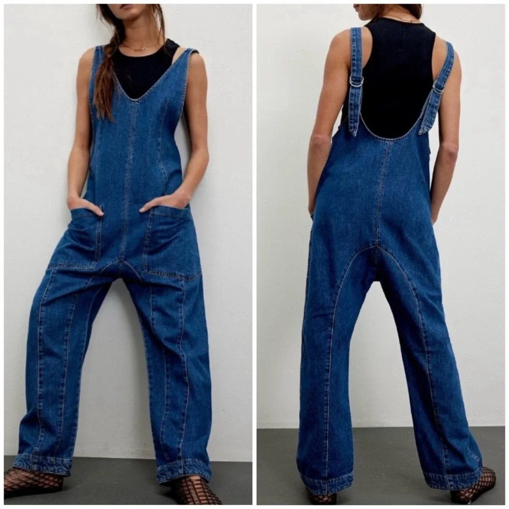 NWOT Free People We The Free High Roller Jumpsuit - Sapphire blue - Small